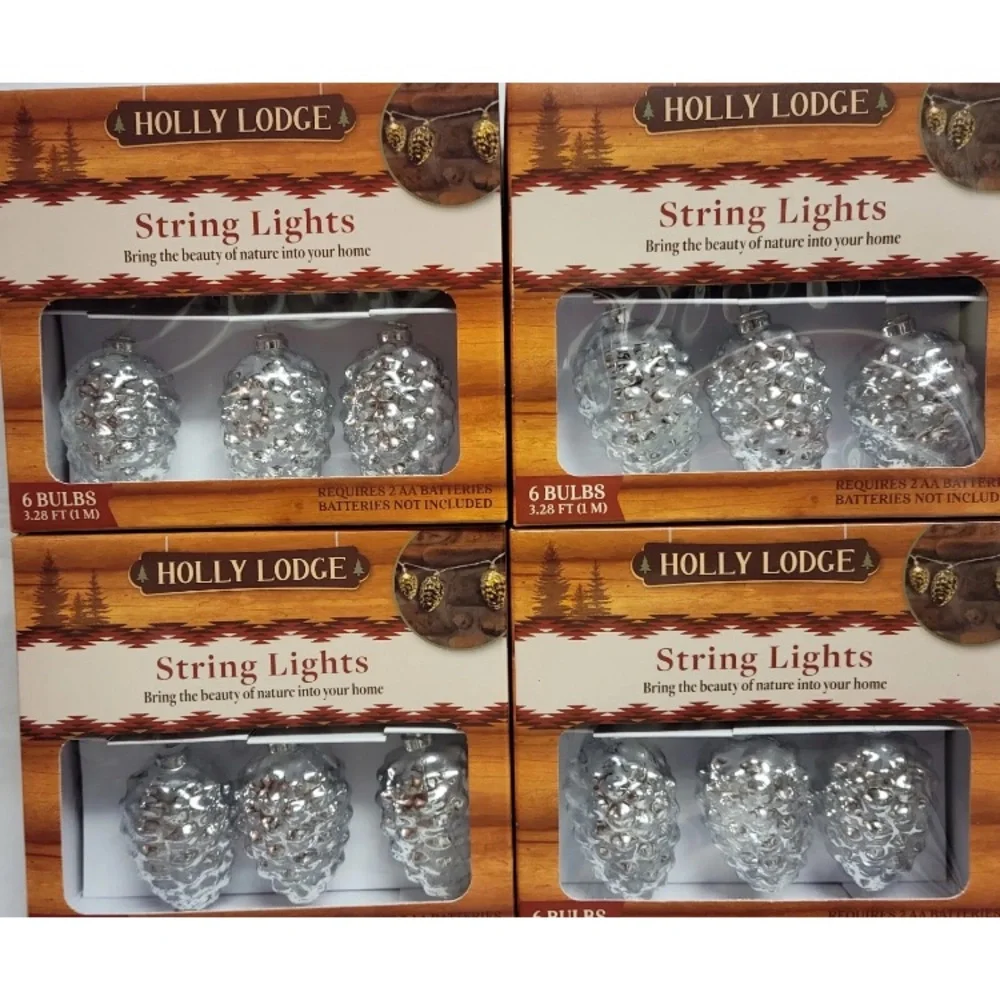 4x Holly Lodge Pinecone String Light Indoor Battery Operated Farmhouse Rustic